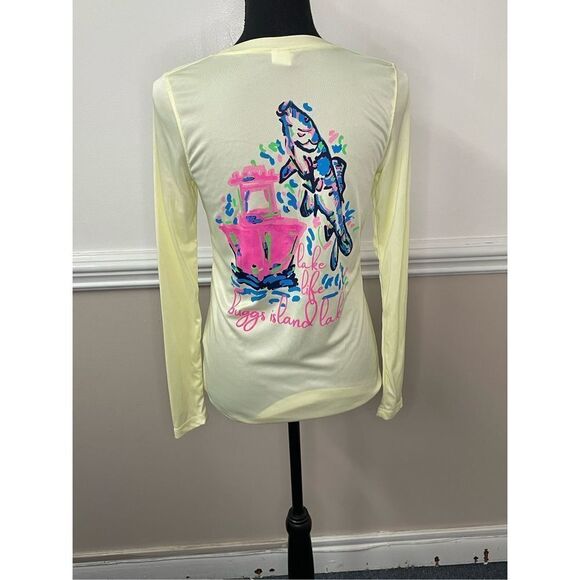 Lake Life Buggs Island Lake Yellow Long Sleeve Tee Size X-Small - Picture 3 of 5